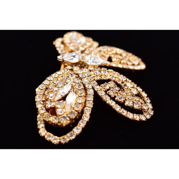 Vintage Rhinestone Butterfly Bow Hair Clip Gold Crystal Barrette Bridal Hair main image 8